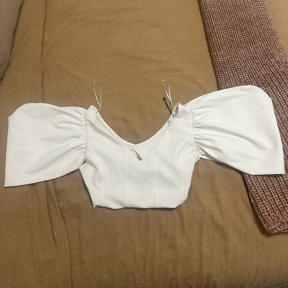 Zara white crop top with flared sleeves